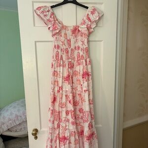 8 Oak Lane maxi pink toile dress WORN ONCE women's size M ruffle sleeves